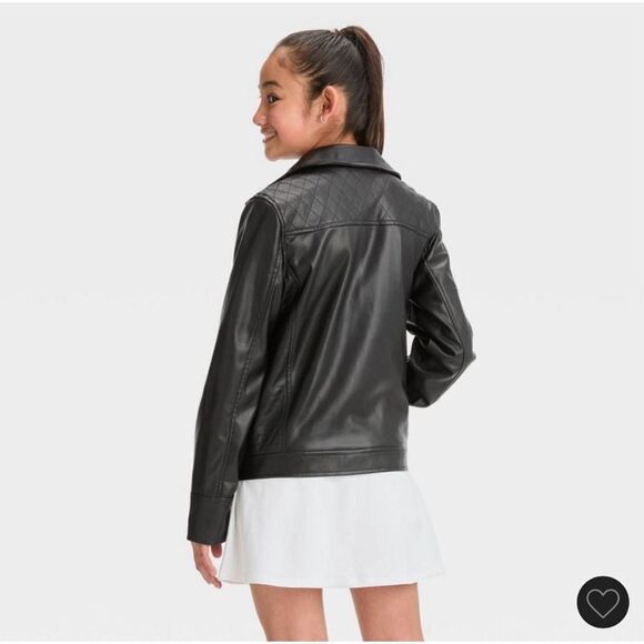 Art Class Girl’s Black Quilted Faux Leather Full Zip Moto Jacket XL - Picture 2 of 3